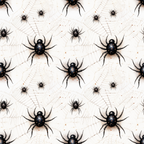 Pattern of black spiders on webs against a white background, forming a repeated grid across the image.