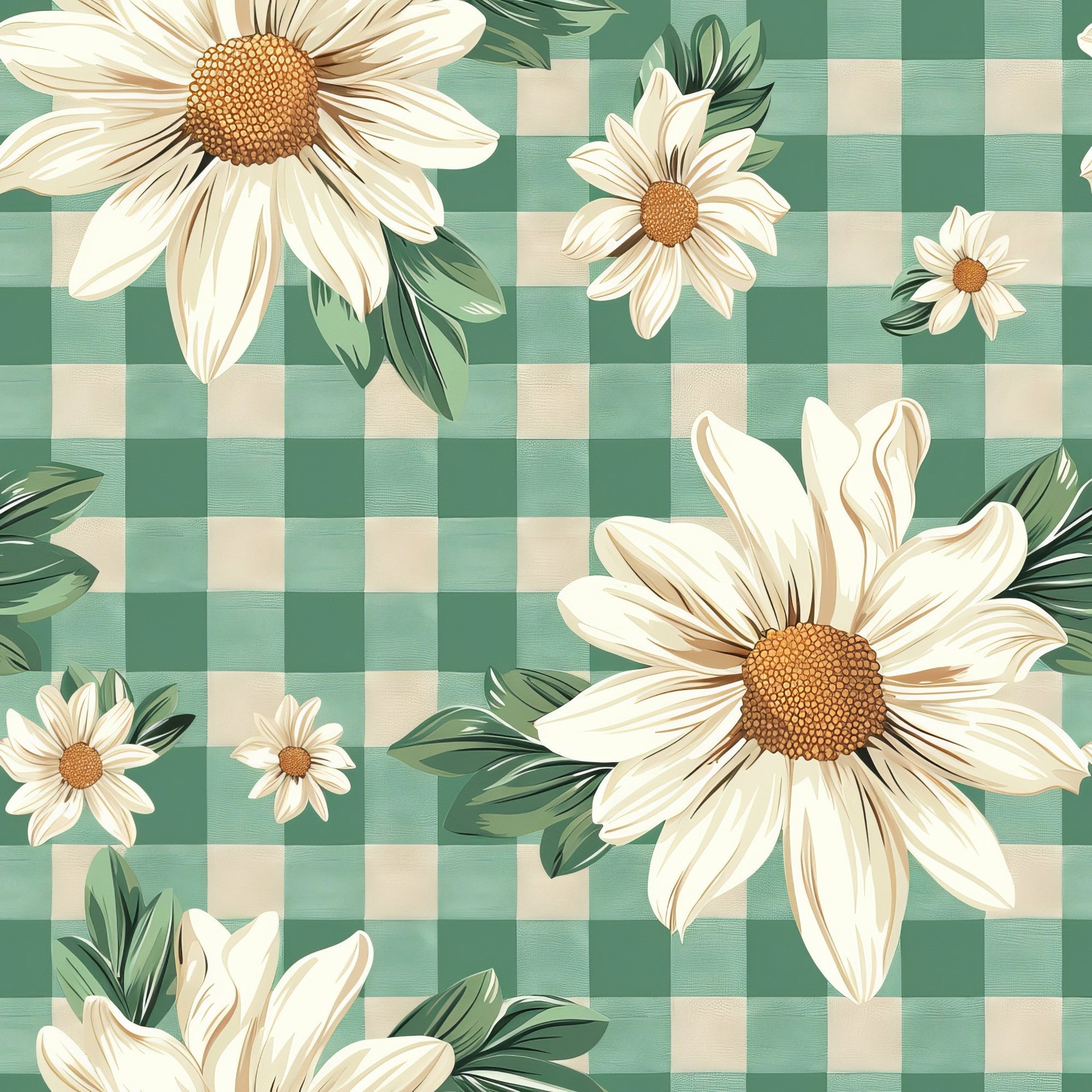 Gingham Daisies Pattern 2 Minky Fabric