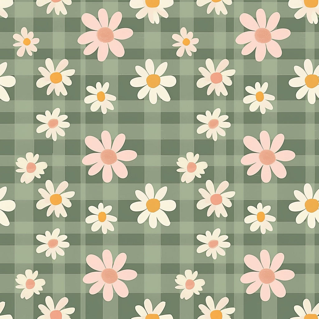 Gingham Daisies Pattern 7 Minky Fabric