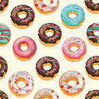 Sprinkle Donuts Pattern 11 Fabric featuring colorful donut illustrations, vibrant pastel shades, playful design, seamless food motif, textile yardage, cotton textile, quilting material, multicolor sprinkles, sweet dessert theme, soft fabric surface, cheerful pattern, premium cotton cloth.