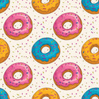 Sprinkle Donuts Pattern 2 Fabric,, fabric, donut design, pink frosting, yellow frosting, blue frosting, sprinkle decoration, beige background, colorful, playful, food motif, textile, sewing material, crafting fabric, premium cotton, vibrant colors, soft texture