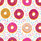 Sprinkle Donuts Pattern 5 Fabric, colorful donuts, pink, purple, white background, sprinkles, multicolor, baked goods, sweet treats,, fabric yardage, playful design, dessert motif, bright, cheerful colors, craft fabric, sewing material, textile pattern