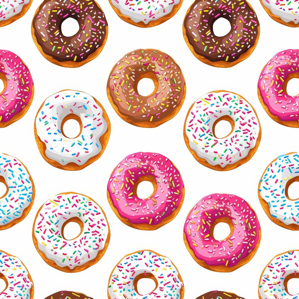 Sprinkle Donuts Pattern 7 Fabric, colorful, multicolor, pink, white, brown, chocolate, vanilla, glazed, sprinkles, sweet, dessert, baked goods, confectionery, seamless, fun, playful, bright, textile, quilting, cotton, fabric