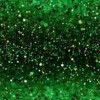 A vibrant pattern of green and gold circles with star accents on a dark background.