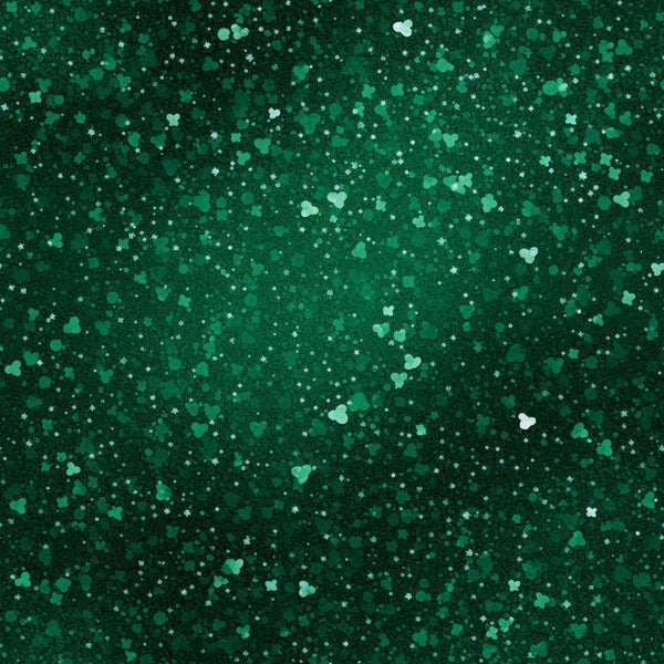 A textured background with various sizes of small green hearts scattered across a dark green surface.
