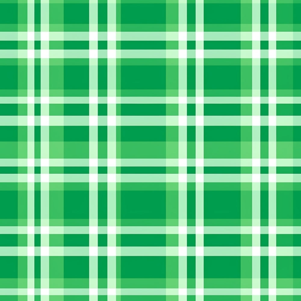 Green and white plaid pattern with intersecting horizontal and vertical lines.