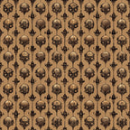 Repeating pattern of steampunk hot air balloons and gears on a brown background.