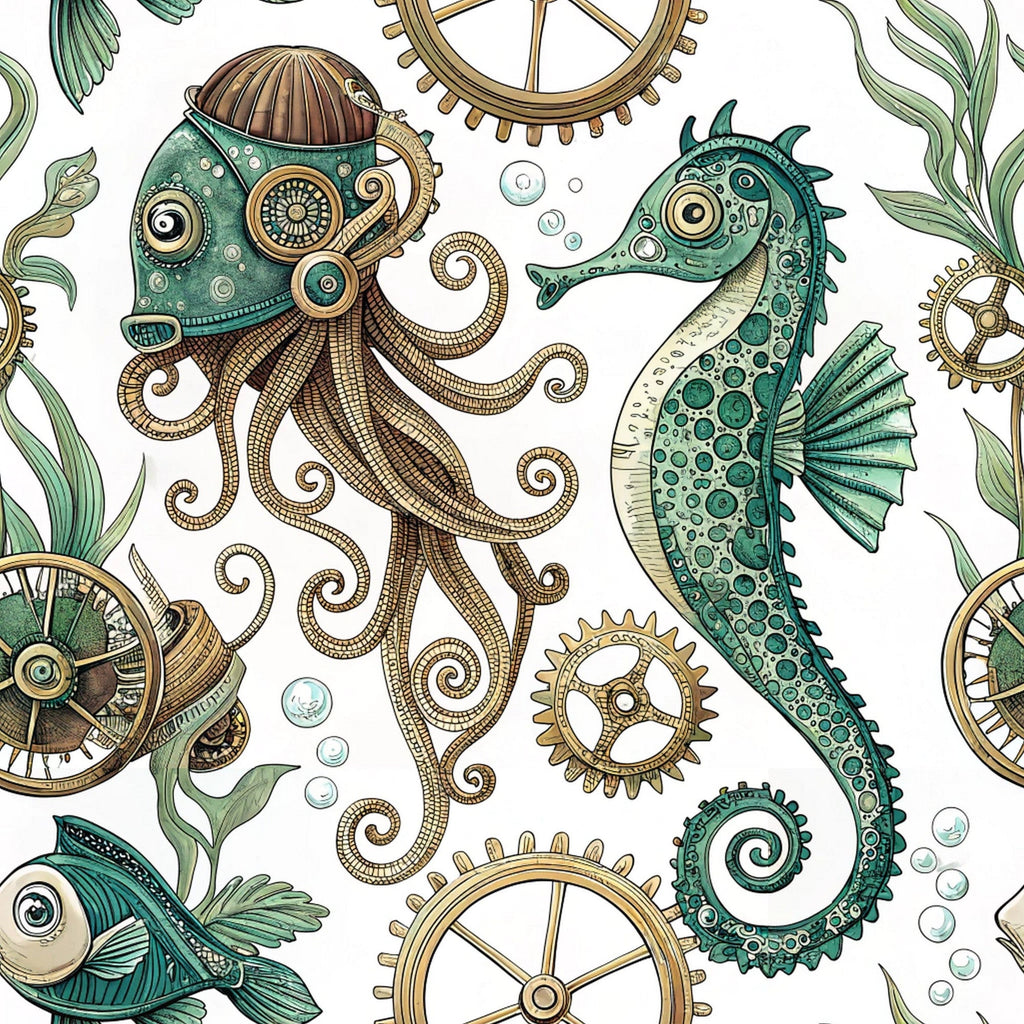 Steampunk Sea Creatures Pattern 10 Minky Fabric