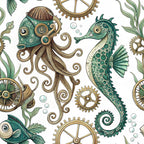 Steampunk Sea Creatures Pattern 10 Minky Fabric