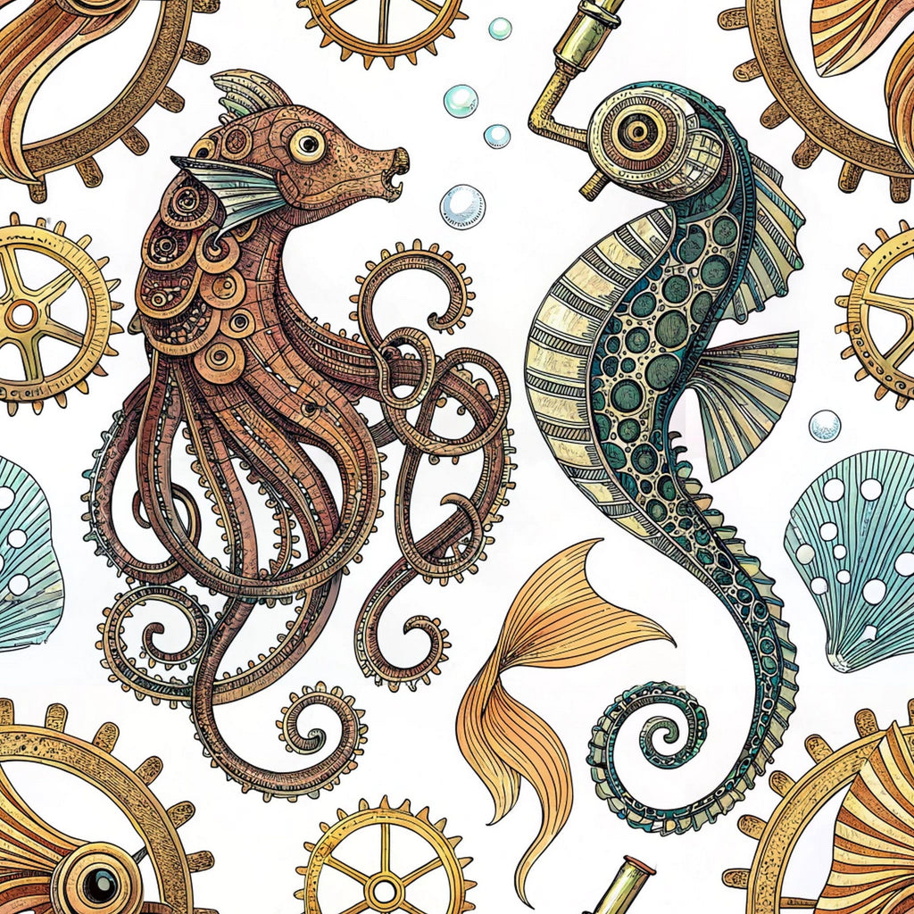 Steampunk Sea Creatures Pattern 1 Minky Fabric