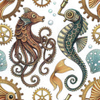 Steampunk Sea Creatures Pattern 1 Minky Fabric