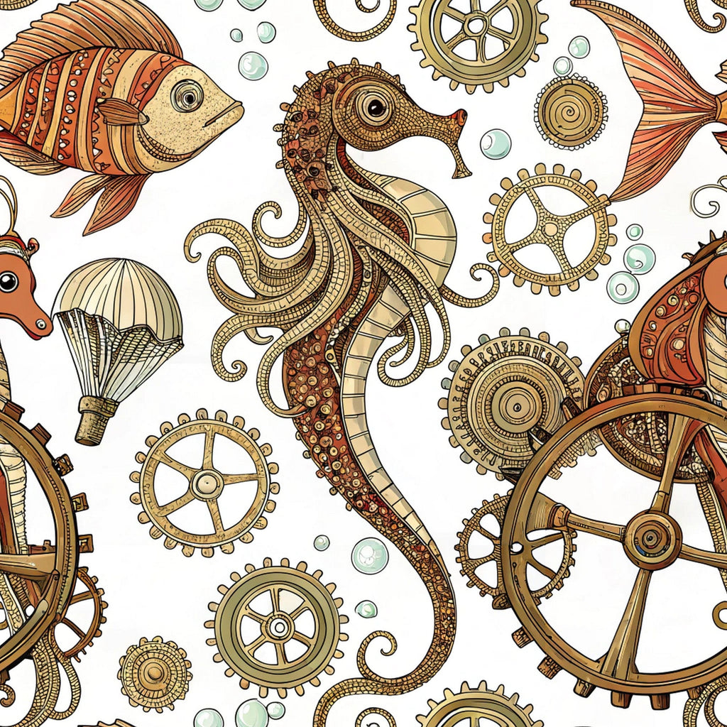 Steampunk Sea Creatures Pattern 2 Minky Fabric
