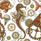 Steampunk Sea Creatures Pattern 2 Minky Fabric