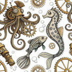 Steampunk Sea Creatures Pattern 3 Minky Fabric