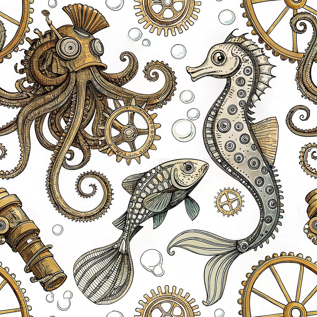 Steampunk Sea Creatures Pattern 3 Minky Fabric