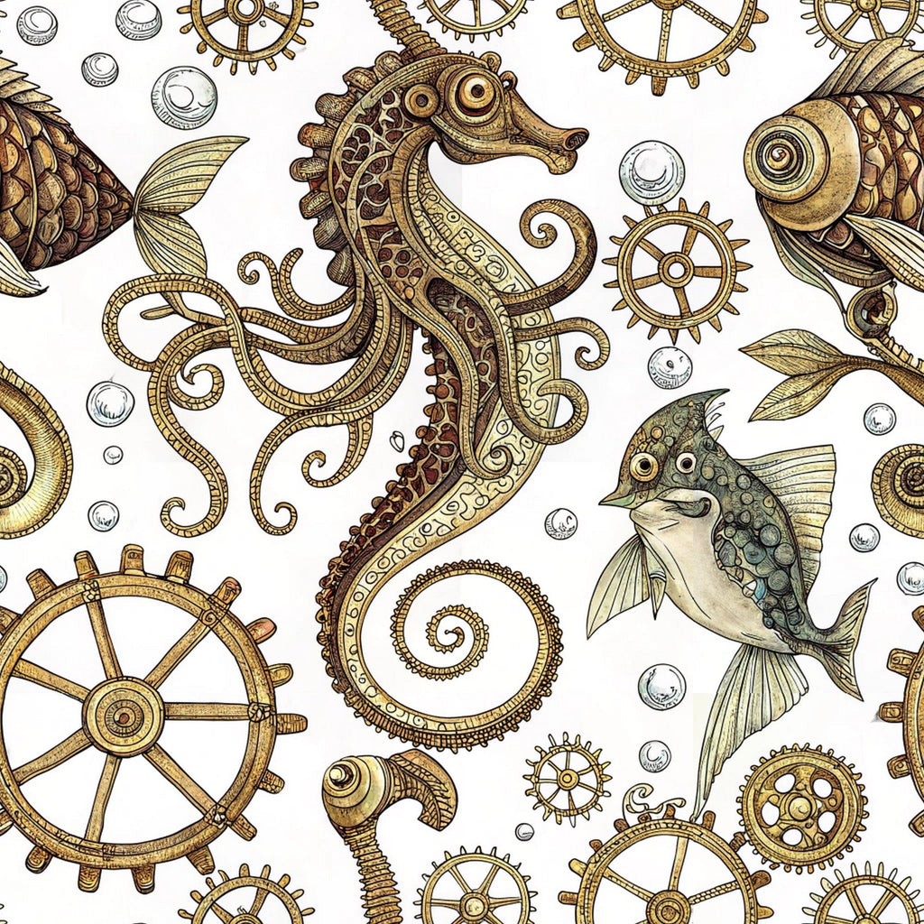 Steampunk Sea Creatures Pattern 4 Minky Fabric
