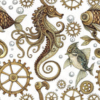 Steampunk Sea Creatures Pattern 4 Minky Fabric
