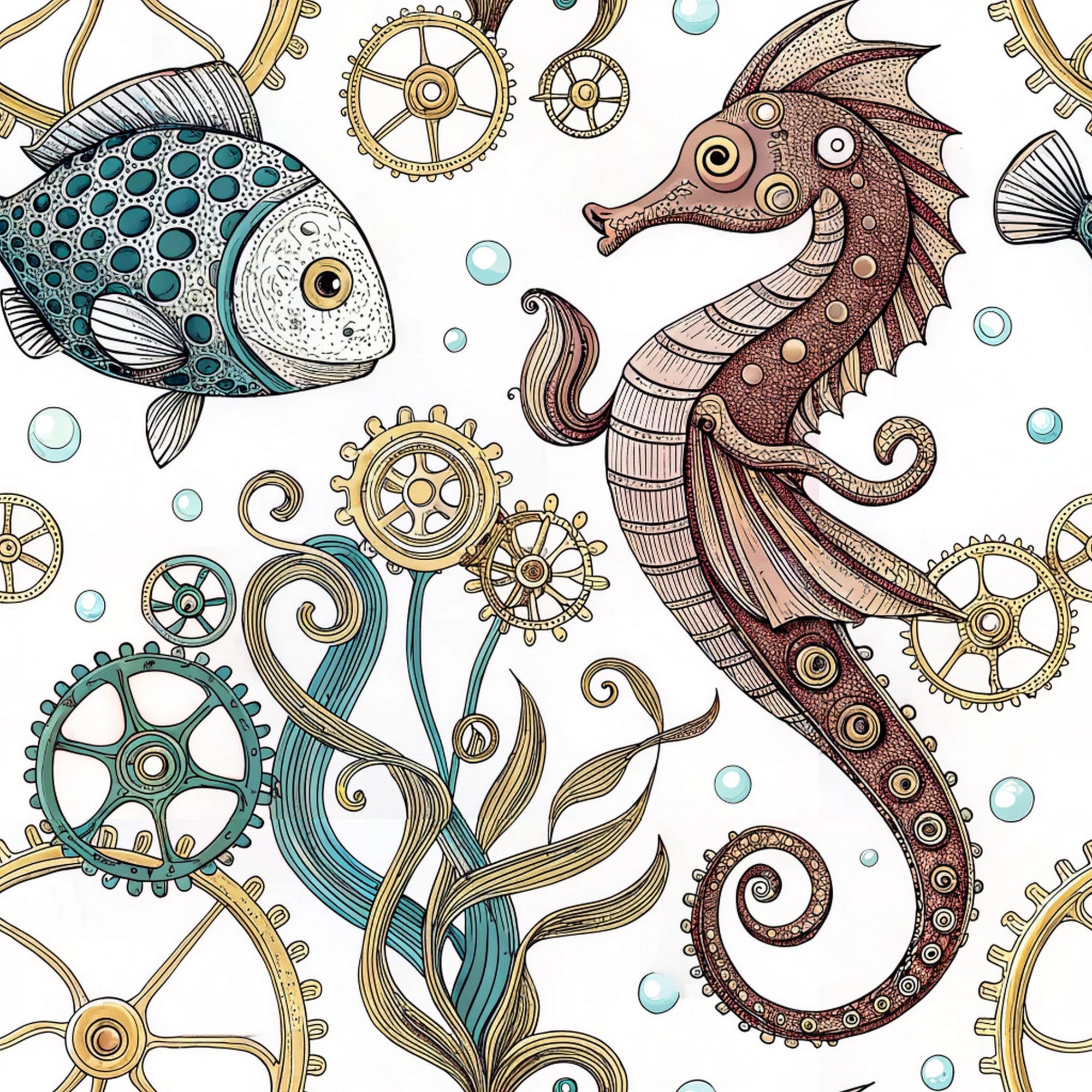 Steampunk Sea Creatures Pattern 5 Minky Fabric