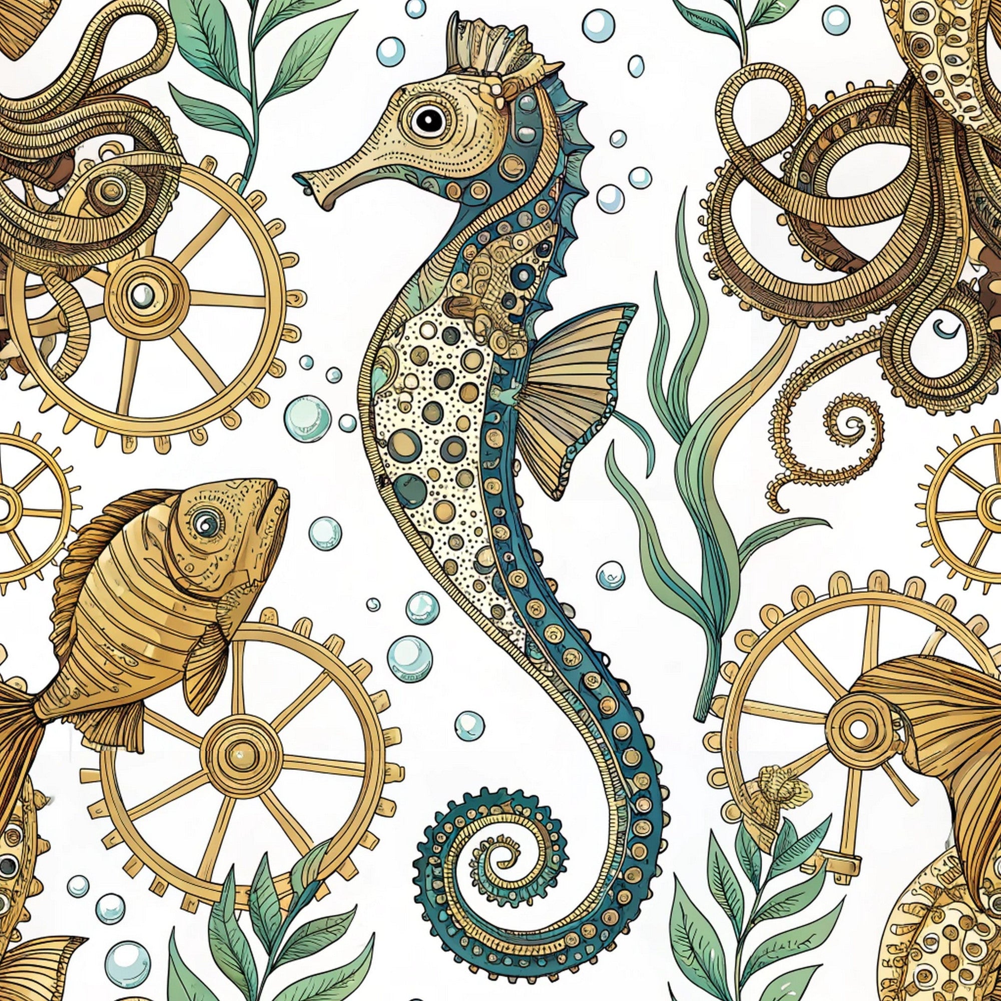 Steampunk Sea Creatures Pattern 6 Minky Fabric