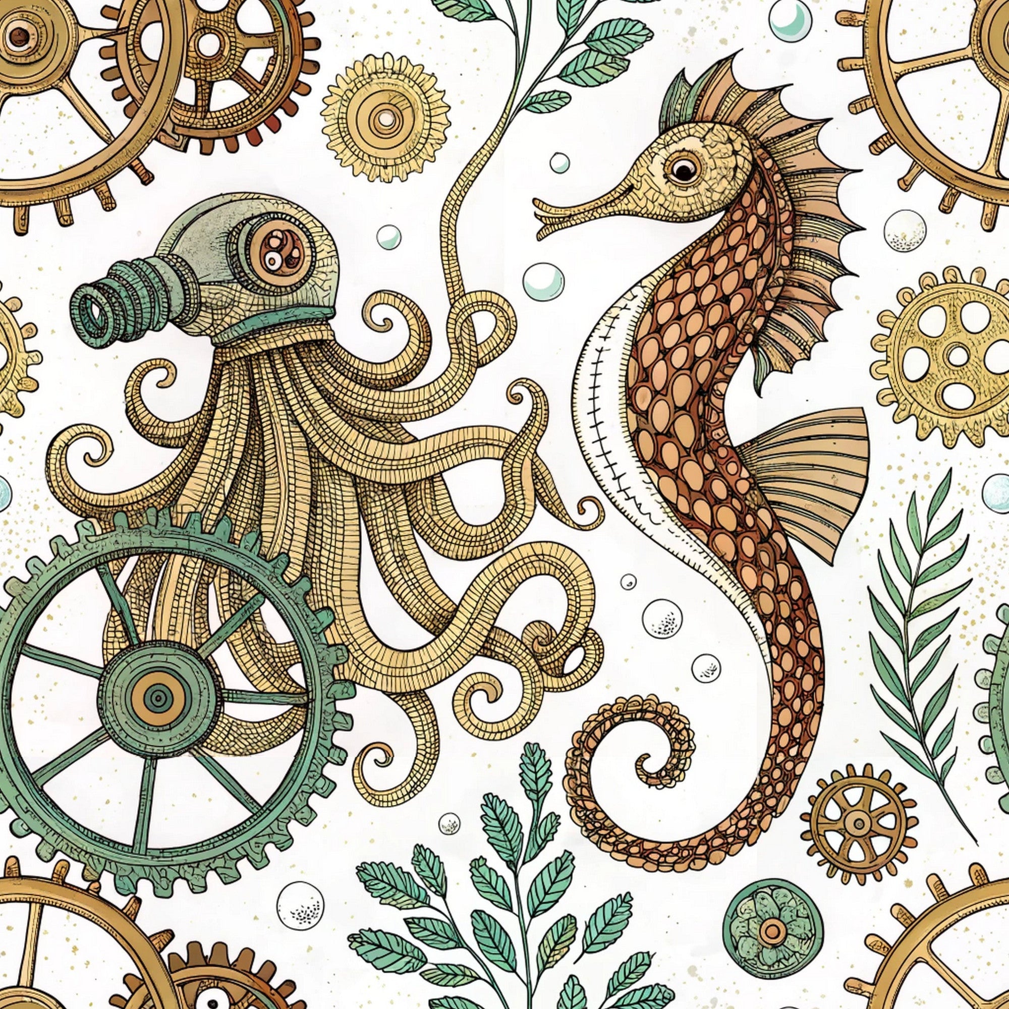 Steampunk Sea Creatures Pattern 7 Minky Fabric