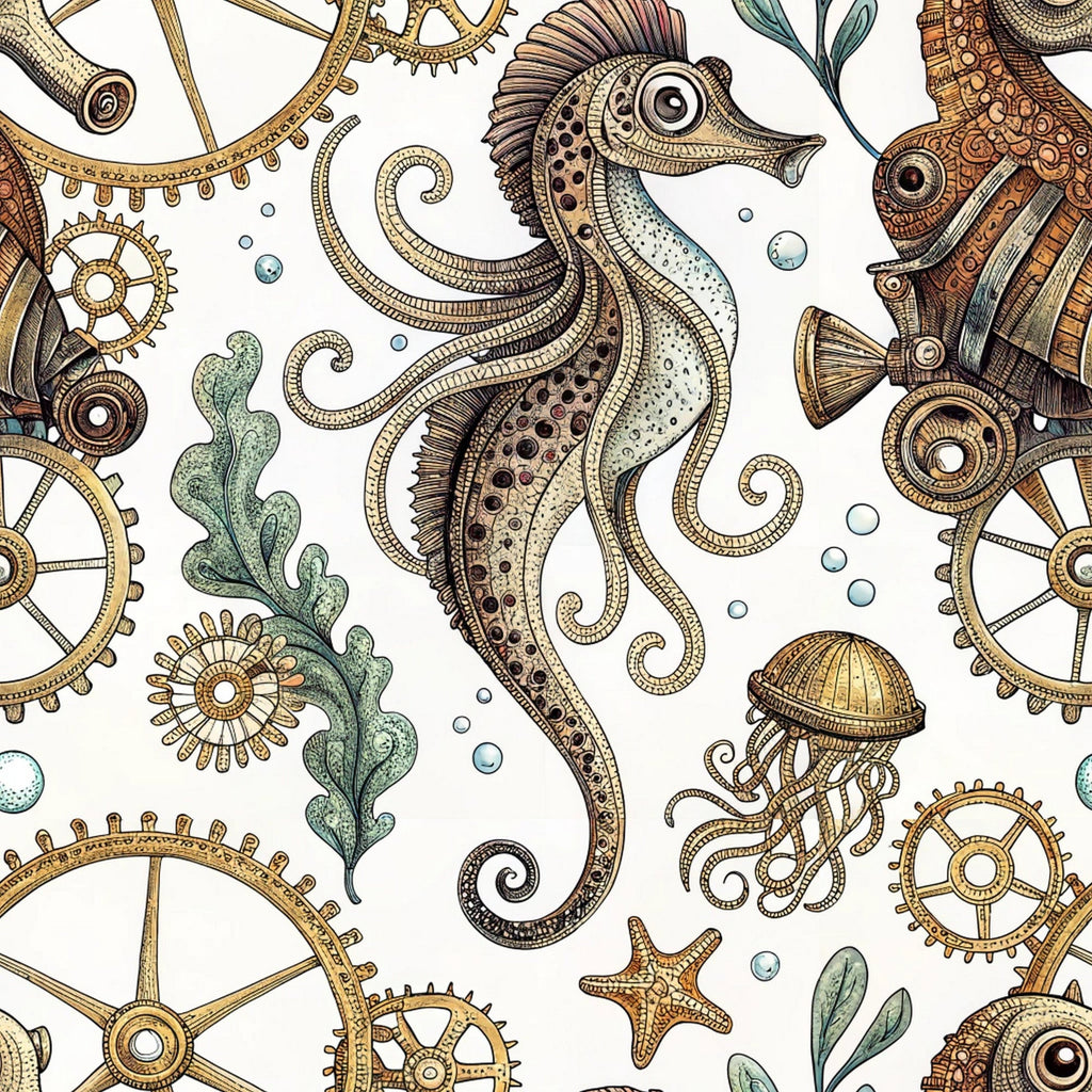 Steampunk Sea Creatures Pattern 8 Minky Fabric