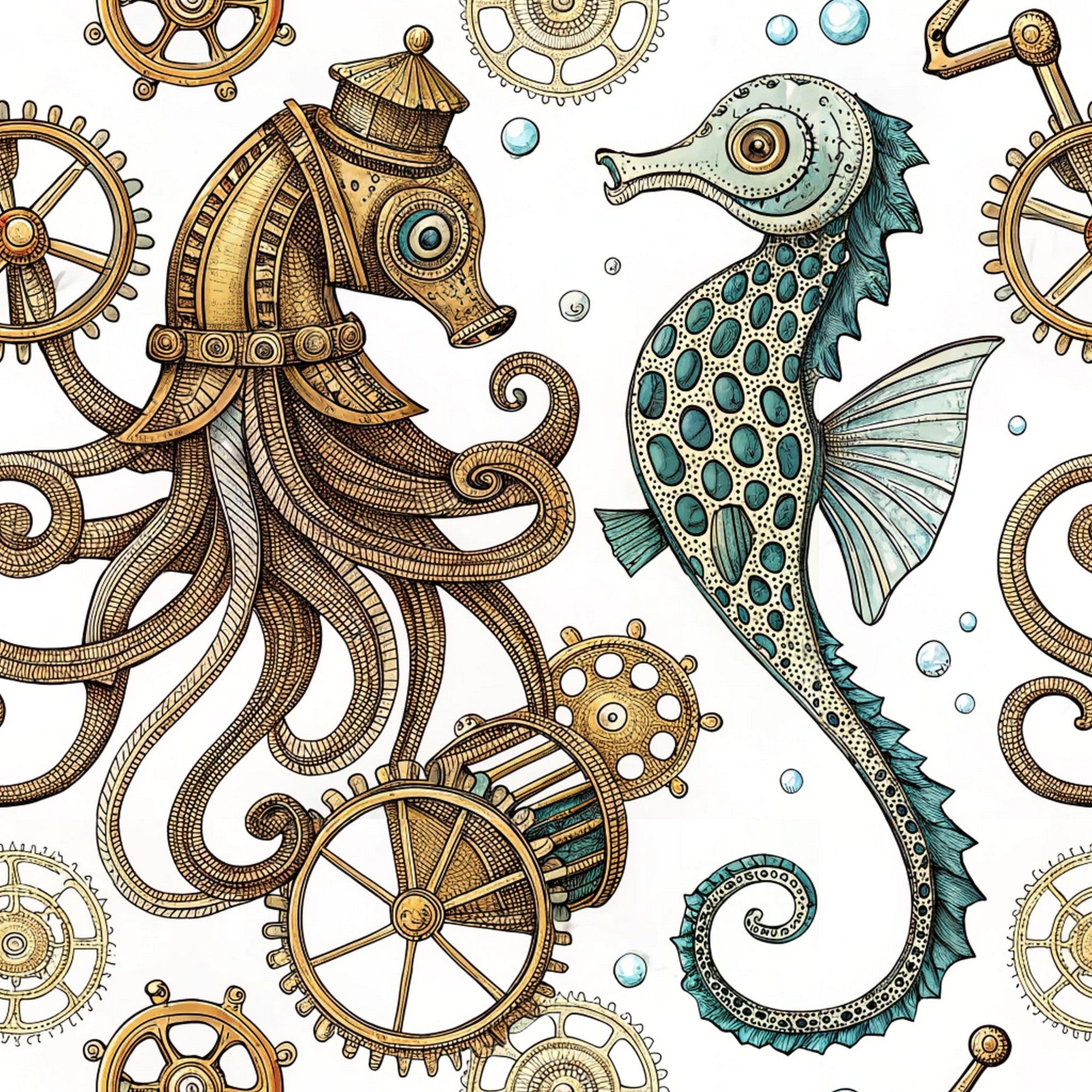 Steampunk Sea Creatures Pattern 9 Minky Fabric
