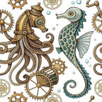 Steampunk Sea Creatures Pattern 9 Minky Fabric
