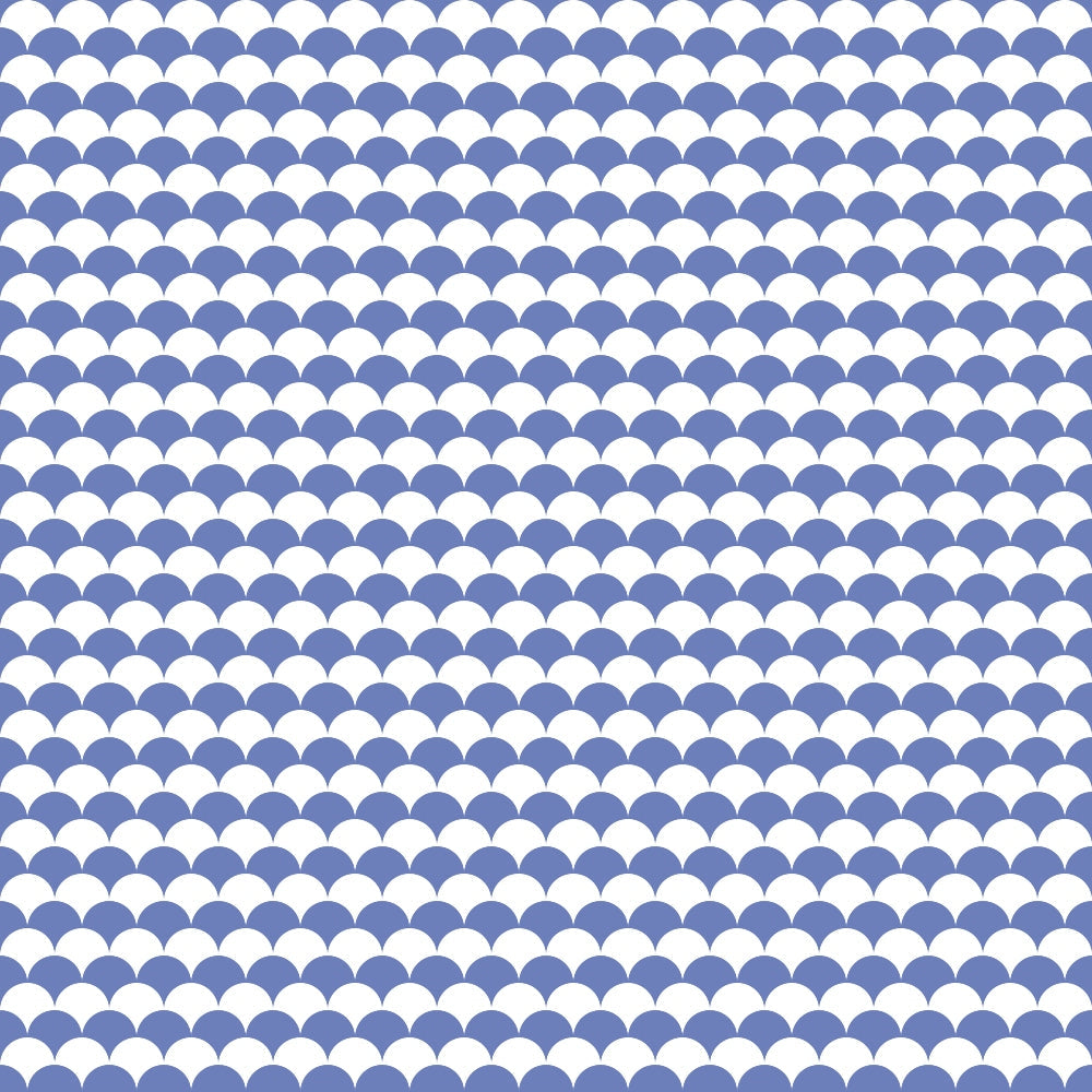 A repeating pattern of overlapping blue and white semicircles, resembling a traditional wave design.