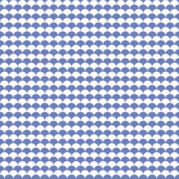 A repeating pattern of overlapping blue and white semicircles, resembling a traditional wave design.
