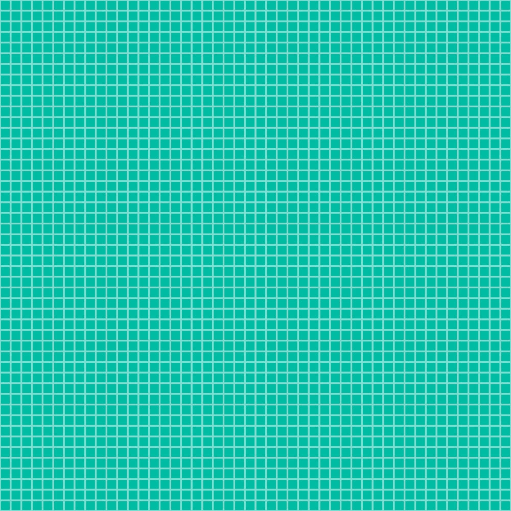 A teal grid with small white squares creates a pattern over the entire image.