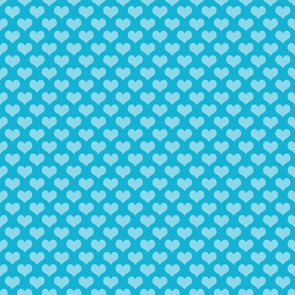 A pattern of light blue hearts on a medium blue background.