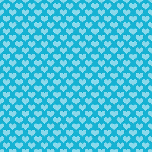 A pattern of light blue hearts on a medium blue background.