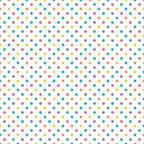 Pattern of evenly spaced pastel polka dots in purple, turquoise, pink, and green on a white background.