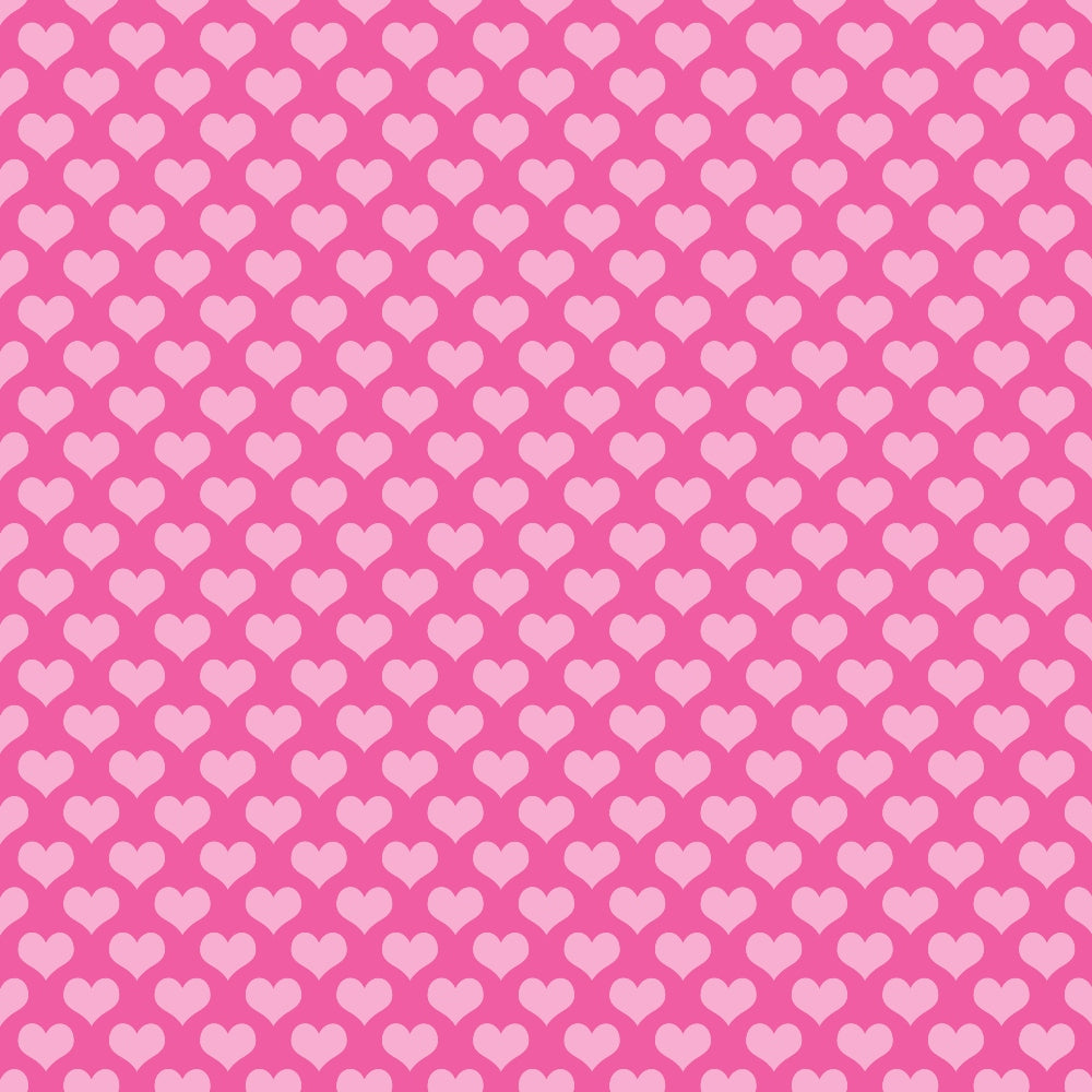 Pink background with a repeated pattern of small, lighter pink hearts.