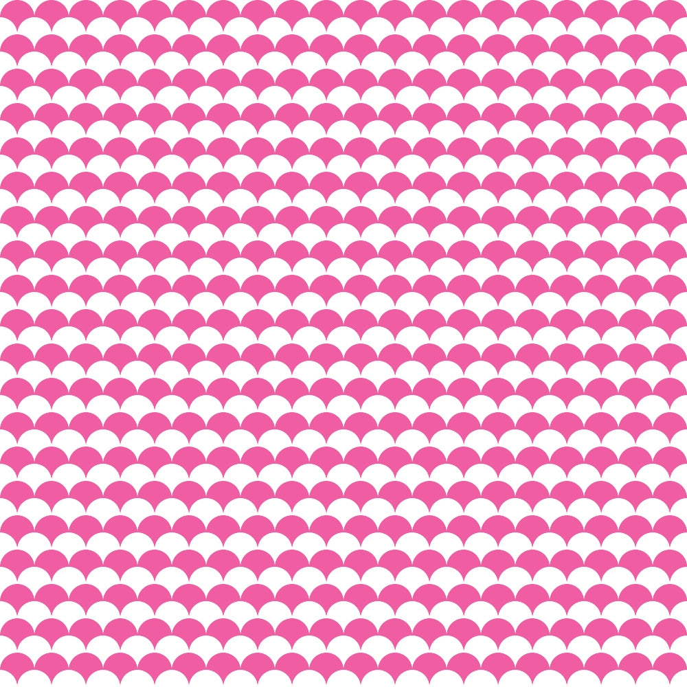 Pink scallop pattern on a white background, repeating across the image.