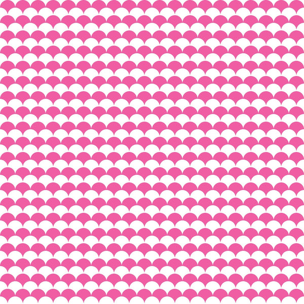 Pink scallop pattern on a white background, repeating across the image.
