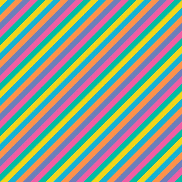A pattern of diagonal stripes with alternating pink, orange, blue, yellow, and green colors.