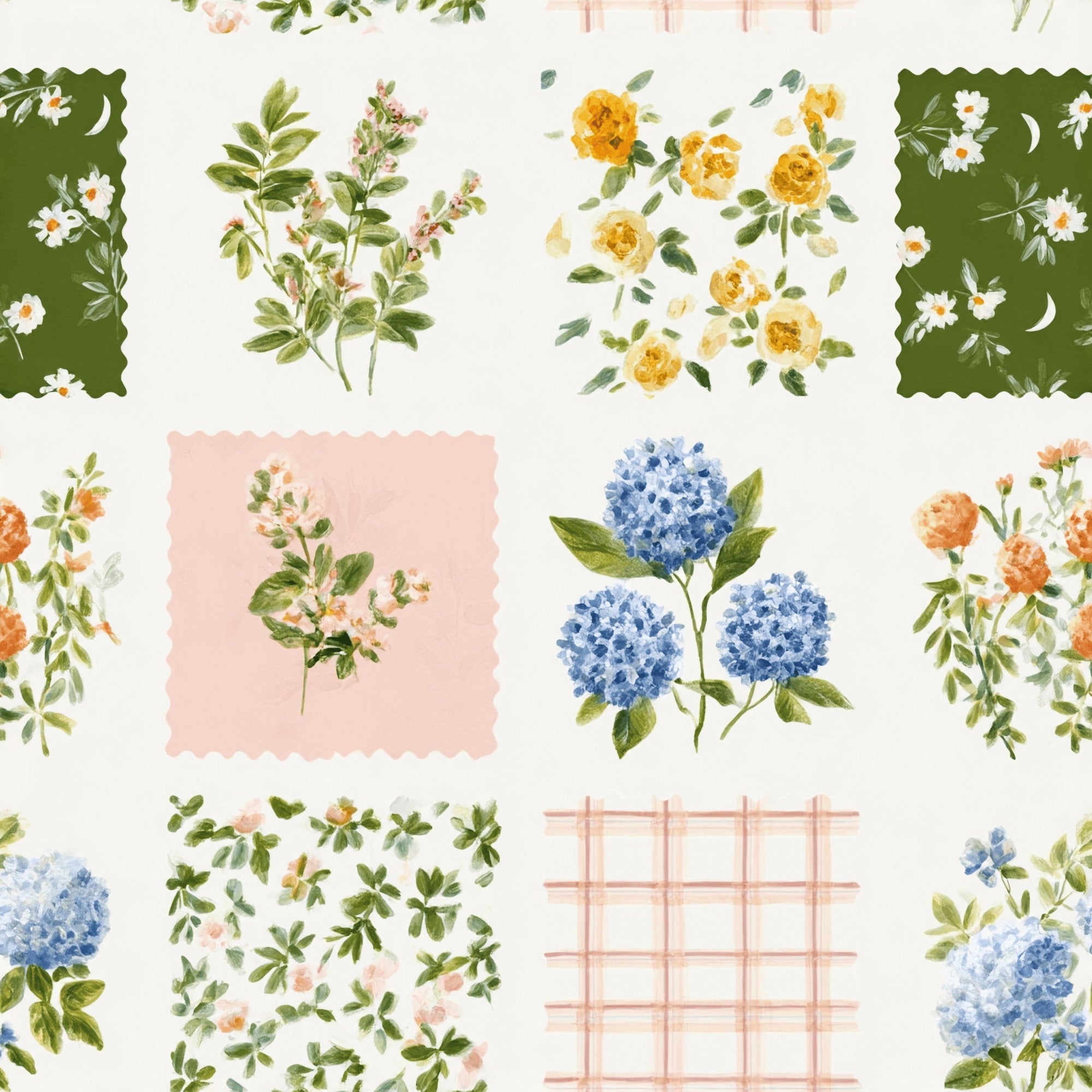 Summer Floral Grid Pattern 1 Minky Fabric
