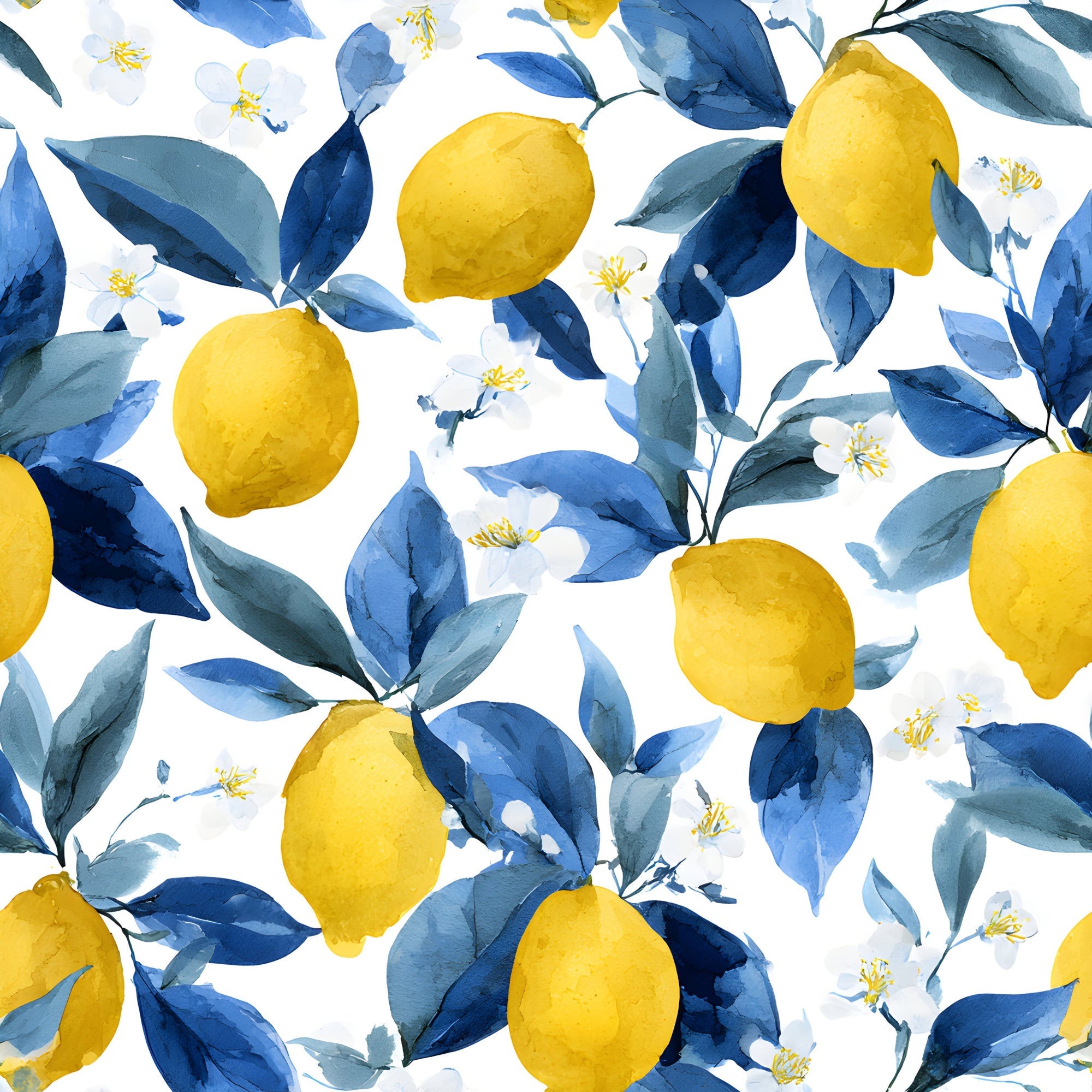 Summer Portuguese Azulejo Lemon Pattern 14 Minky Fabric