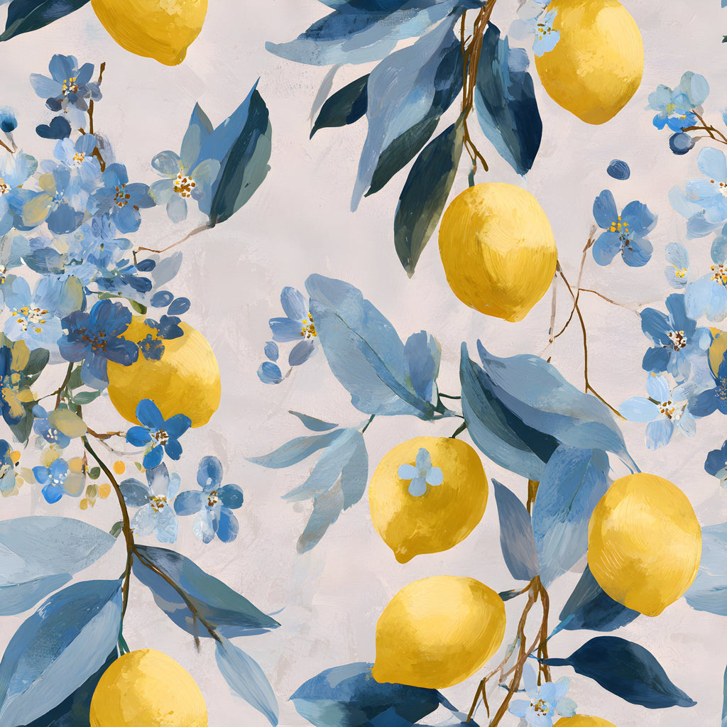 Summer Portuguese Azulejo Lemon Pattern 5 Minky Fabric