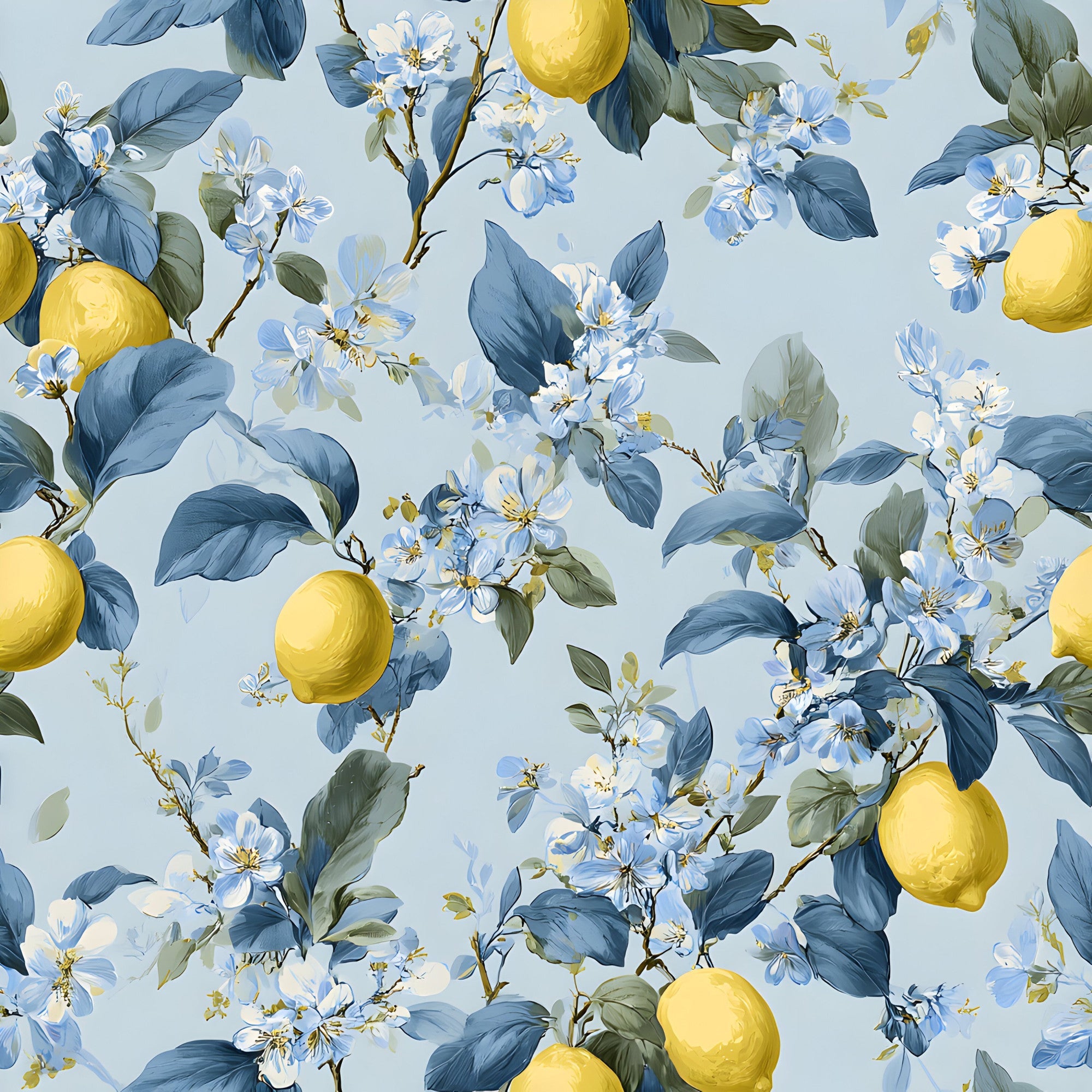 Summer Portuguese Azulejo Lemon Pattern 6 Minky Fabric