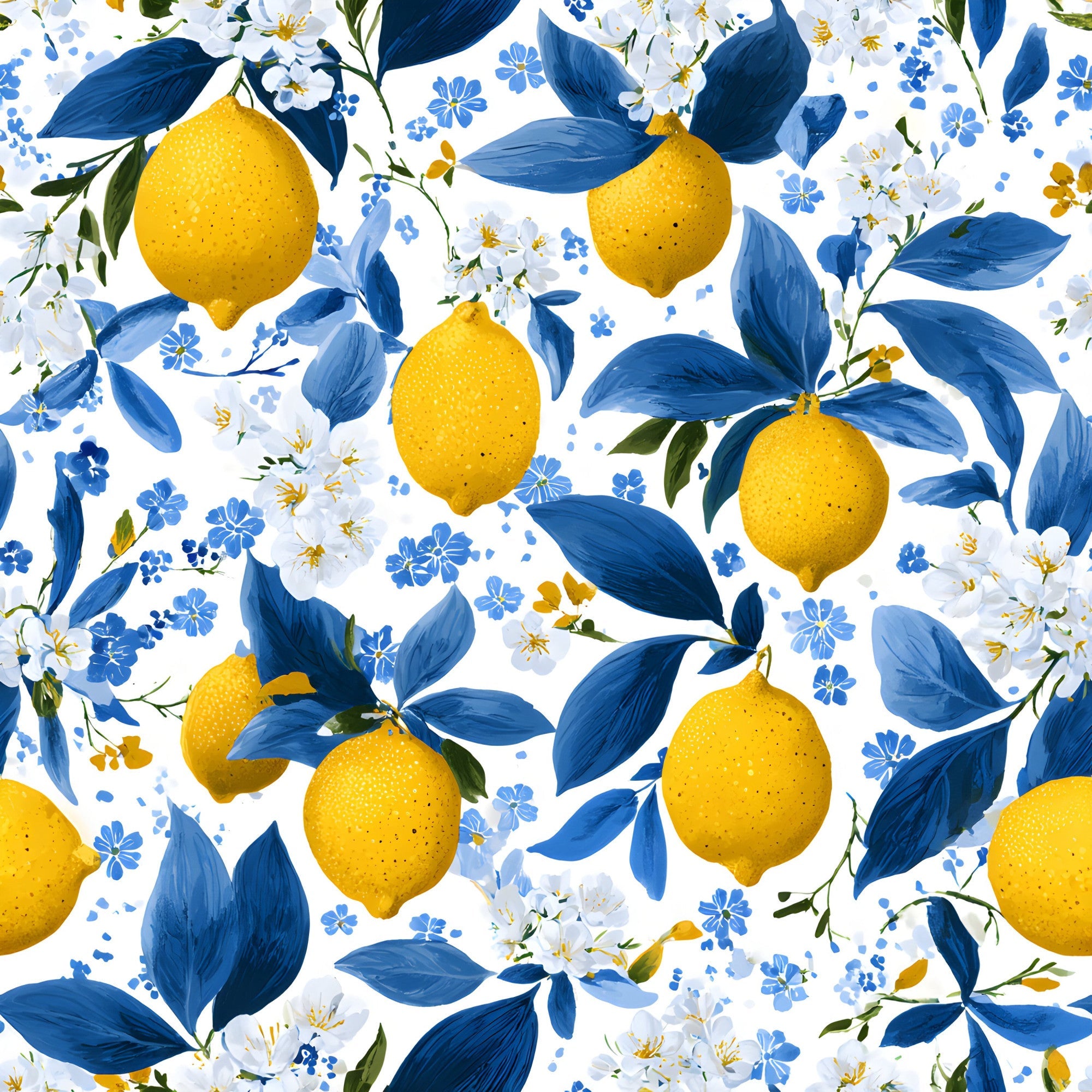 Summer Portuguese Azulejo Lemon Pattern 7 Minky Fabric