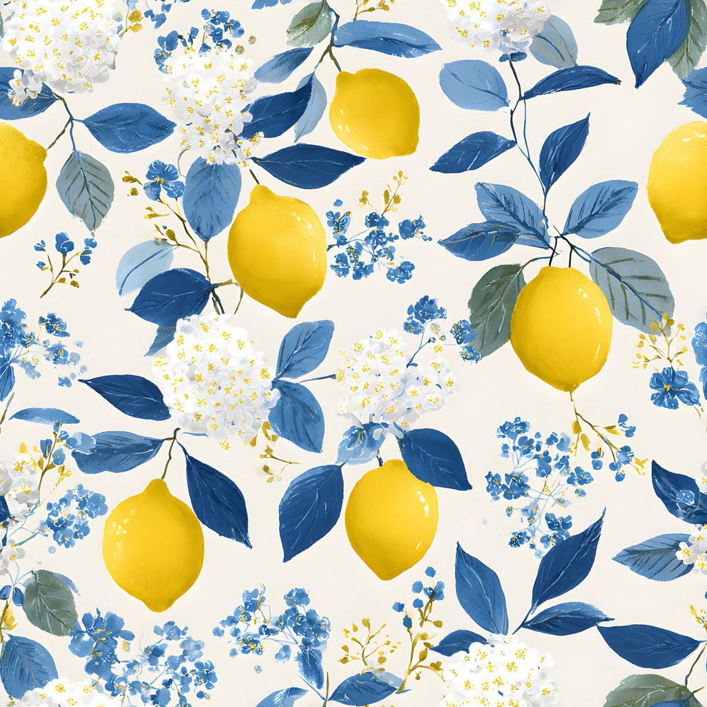 Summer Portuguese Azulejo Lemon Pattern 9 Minky Fabric
