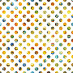 yellow, orange, blue, green, polka dots, circles, geometric pattern, sunflower colors,, fabric panel, bright colors, colorful dots, summer palette, cheerful design, warm tones, cool accents, repeating pattern, craft fabric, sewing material, vibrant hues