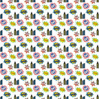 Comic-style pattern featuring Zap and Pow text, city building silhouettes, and cartoon explosions on a white background.