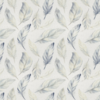 Pattern of soft, blue and beige feathers on a light background.