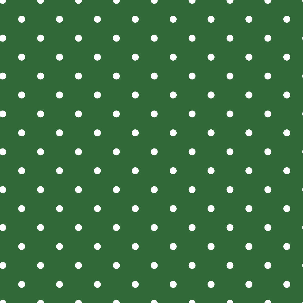 Green background with evenly spaced white polka dots.