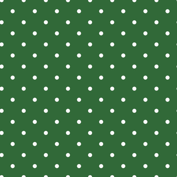 Green background with evenly spaced white polka dots.