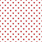 Pattern of evenly spaced red hearts on a white background.