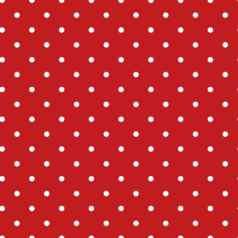 Red background with evenly spaced white polka dots.